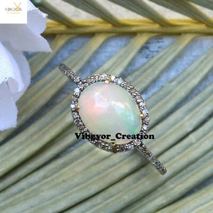 Sale! Pave Diamond Opal Gemstone Ring 925 Sterling Silver Jewelry Birthday Gift - Picture 1 of 4