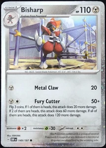 Pokemon Juego de Cartas Coleccionables Bisharp 149/197 Obsidian Flames Cosmos Holo Tarjeta Promocional - Casi Nuevo - Imagen 1 de 5
