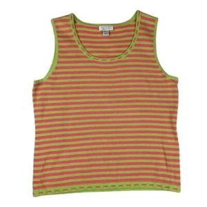 Green Pink Striped Sleeveless Tank LARGE Christopher & Banks Women's Vintage  - Picture 1 of 7