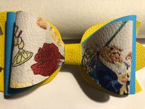 BEAUTY AND THE BEAST 4 LAYER HAIR BOW. YELLOW, BLUE, AND WHITE. 5.5" X 2.5", - Picture 1 of 3