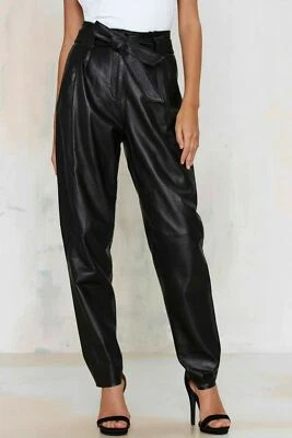 Pantalones plisados Just Female de cuero negro Sago cintura alta talla L Nasty Gal  Foto 1 de 4
