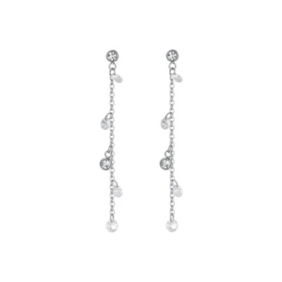 Orecchini Donna Luca Barra OK1344 Pendenti In Acciaio Con Cristalli Trasparenti - Immagine 1 di 3