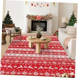 Christmas Area Rug 5x8 Clearance Red Washable Rugs for 5'x8’ Xmas Reindeer - Picture 1 of 8