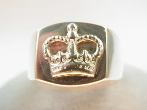 Schöner massiver Siegelring Silber und 585 Gelbgold mit Königskrone Handarbeit - Bild 1 von 10