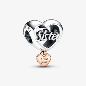 *BRAND NEW* Pandora Moments Two-tone Love You Sister Heart Charm 782244C00 - Picture 1 of 5