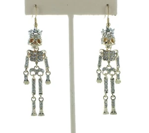 PRECIO REDUCIDO Pendientes de cristal esqueleto colgantes chapados en oro de Halloween aterradores - Imagen 1 de 1