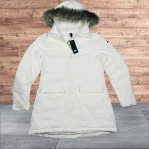 Adidas Xploric Women's Faux Fur Hooded Parka Large White NWT 159.00 - Picture 1 of 9
