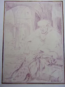 Orientalisme / Dessin au fusain signé, vers 1950/60 - Imagen 1 de 4