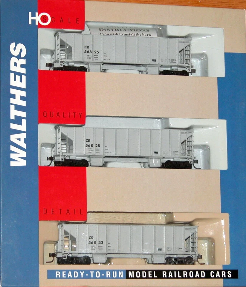 HO WALTHERS 932-34204 BALLAST HOPPER 3-PACK CONRAIL CR WITH METAL WHEELS - Image 1 of 1
