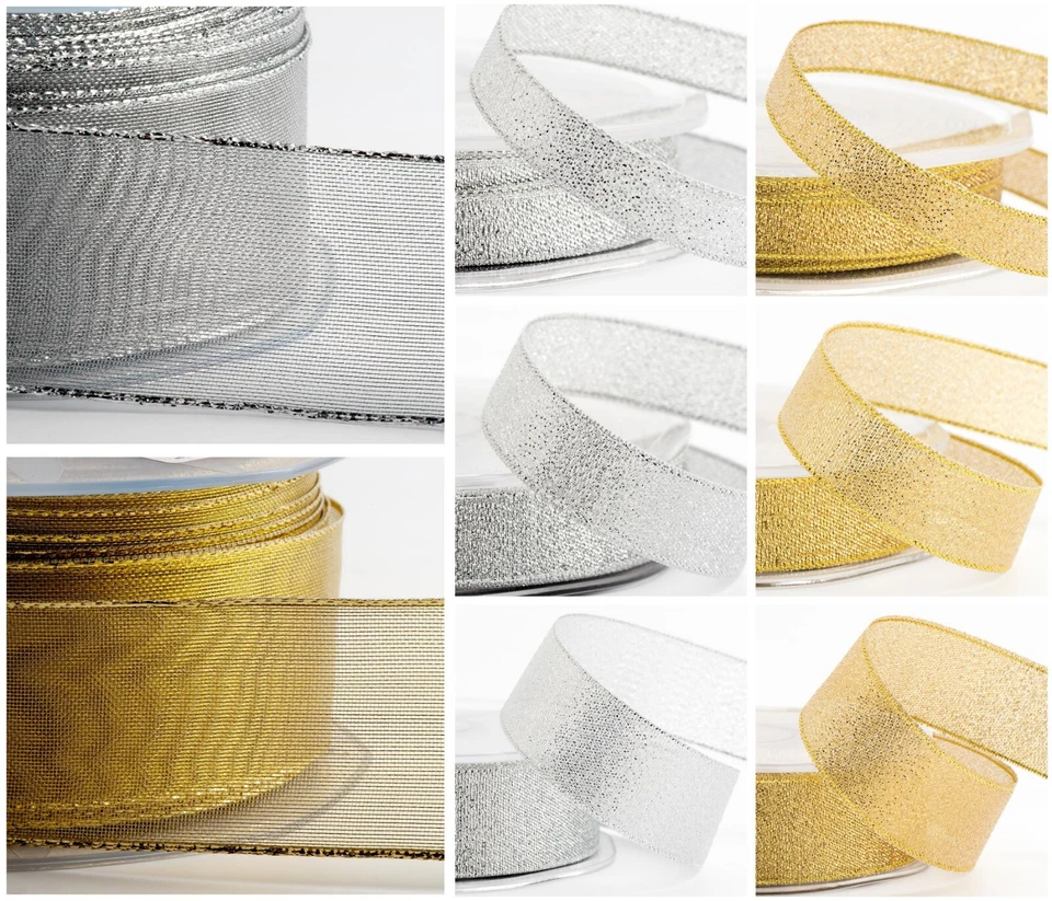 Lurex Metallic Ribbon - Sparkly Christmas Gifts Crafts Lame Glitter Gold Silver - Image 1 of 1