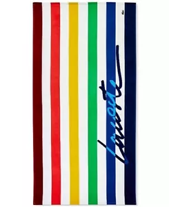 LACOSTE HOME Script Logo Striped Cotton Beach Towel, Multi - Picture 1 of 1