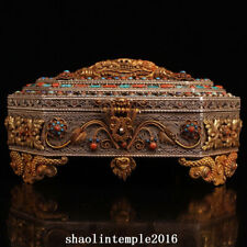infrequent Old Tibetan gold gilding manual Pinching silk set Gem Jewelry box