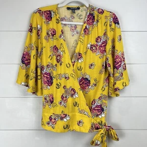MODCLOTH BEST IS YET TO COME WRAP TOP YELLOW FLORAL WOMEN Medium - Picture 1 of 14