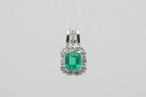 Emerald Diamond Platinum Pendant - Picture 1 of 4