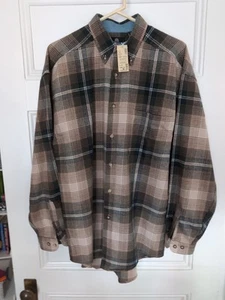 Structure Flannel Shirt Mens Medium Brown 90s Plaid Heavyweight Vintage NWT - Picture 1 of 9
