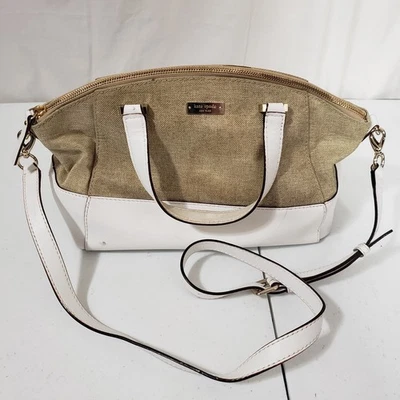 Kate Spade Sloan Two Tone Canvas/Leather Satchel Purse White/Natural - Image 1 of 4
