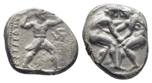 Ancient Greek Silver Siglos - Aspendus Pamphylia 380-325 BC - Wrestlers - Picture 1 of 4