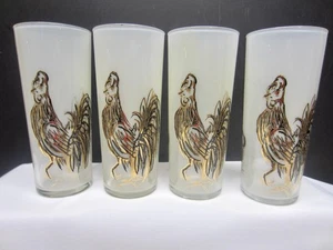 Set/4 MCM Fred Press Gold Rooster Hi-Ball Zombie Cocktail Glasses Barware - Picture 1 of 7