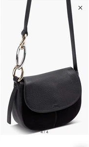 Vince Camuto Zofi Saddle Crossbody Glamour Black Pebbled Leather Suede EUC - Picture 1 of 15