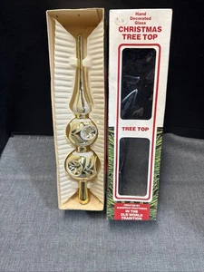 Vtg Commodore Christmas Tree Topper Hand Decorated Glass Romania Silver Gold 12” - Picture 1 of 2