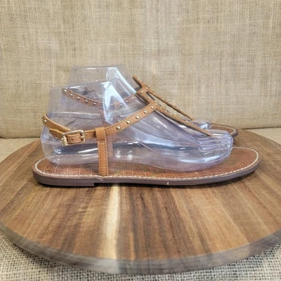 Sandalias Sam Edelman Gigi Marrón Cuero Tachonado Gladiador Planas Para Mujer Talla 9M Foto 1 de 4