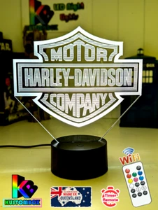 HARLEY DAVIDSON MOTOR CYCLE LOGO 3D LED Night Light 7 Colour Changing Mancave - Picture 1 of 8