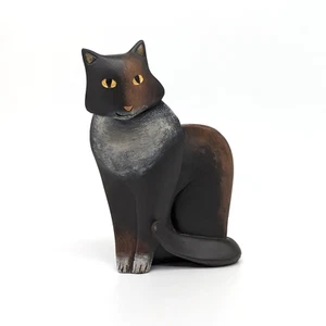 Lynda Pleet Menagerie Cat Figurine Brown Golden Eyes Folk Art Angular Stylized - Picture 1 of 6