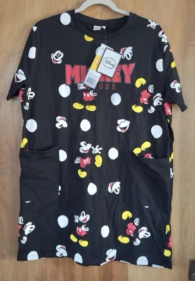 Disney Mickey Mouse All Over Graphic Print Long Pocket T Shirt Dress Size M NWT - Image 1 of 3