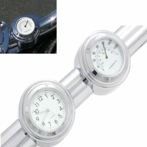 7/8" Motorcycle Handlebar Chrome Dial Clock Thermometer For Cruiser Chopper - Picture 1 of 11