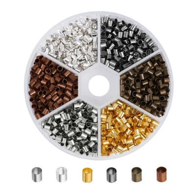 1200pcs/Box Mixed Column Brass Crimp Beads Tiny Metal Tube Beads Nickel Free 3mm - Изображение 1 из 4