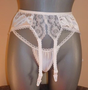 WHITE shiny SATIN 4 strap garter SUSPENDER BELT white lace Made in France - Picture 1 of 1