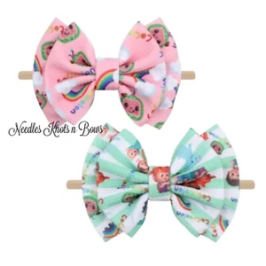 6" Cocomelon Pink or Mint Waffle Knit Bow Headband, Baby, Toddler Headwrap - Picture 1 of 6