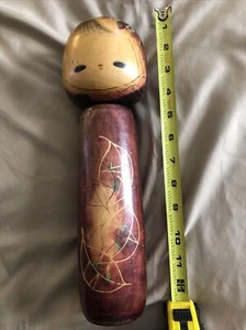Hermosa muñeca de madera tradicional japonesa kokeshi vintage -12 pulgadas ~ hoja de otoño - Imagen 1 de 6
