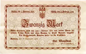 Billete de banco alemán 1919 Bunzlau 20 marcos - Imagen 1 de 2