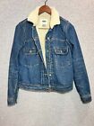 Old Navy  Jean Jacket Women Size Small Shearling Lined Denim Button Up Blue