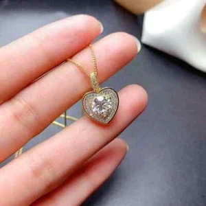 2 Ct Lab Created Diamond Heart Pendant 14K Yellow Gold Plated Silver 18 Chain - Picture 1 of 3