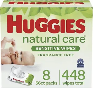 Huggies Natural Care Sensitive Baby Wipes, Unscented 8 Flip-Top Packs 448 Wipes - Picture 1 of 9