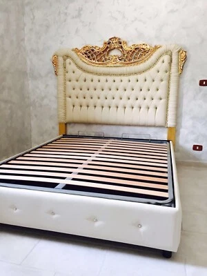 Letto Matrimoniale Barocco legno massello foglia oro argento o patinato qualsias - Immagine 1 di 4