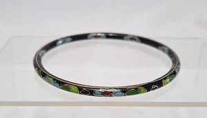 Vintage Cloisonne Bangle Bracelet Enamel Blue Gold Floral Thin Chinese Brass - Photo 1 sur 8