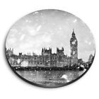 Round Mdf Magnets - Bw - Houses Of Parliament Big Ben London #37098