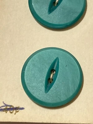 VTG La Mode Plastic Buttons Turquoise Marbled Fish Eye Center 2 Hole 7/8" 2 NEW - Image 1 of 4