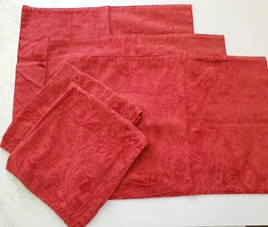 Threshold Set 3 Placemats w 2 Napkins Red Jacquard Botanic 13x17" Cotton Blend - Picture 1 of 14