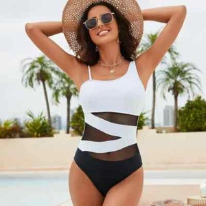 Sexy One Piece Bathing Suits One Shoulder Swimsuits Slimming Mesh Swimwear - Picture 1 of 2