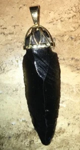 Vintage Polished Agate Arrow Head Shape Pendant 14K Yellow Gold 2 1/2” Long - Picture 1 of 5