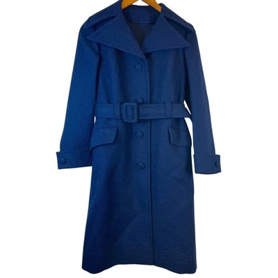 CELIA CHEN Vintage Navy Blue Knit Belted Trench Coat - Image 1 of 4