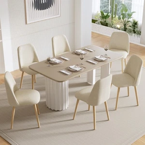 Esszimmerstühle 6er Set Polsterstuhl Küchenstühle Feiner Polyest Creme - Bild 1 von 8