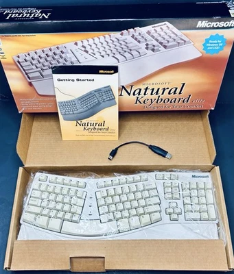 Vtg Microsoft Natural Keyboard Elite Ergonomic White PS2/USB x03-31582 - TESTED - Image 1 of 4