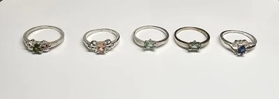 Lot 5 Total 925 Stamped Plated Rings Multi-colors Wear And Tear.  - Image 1 of 4