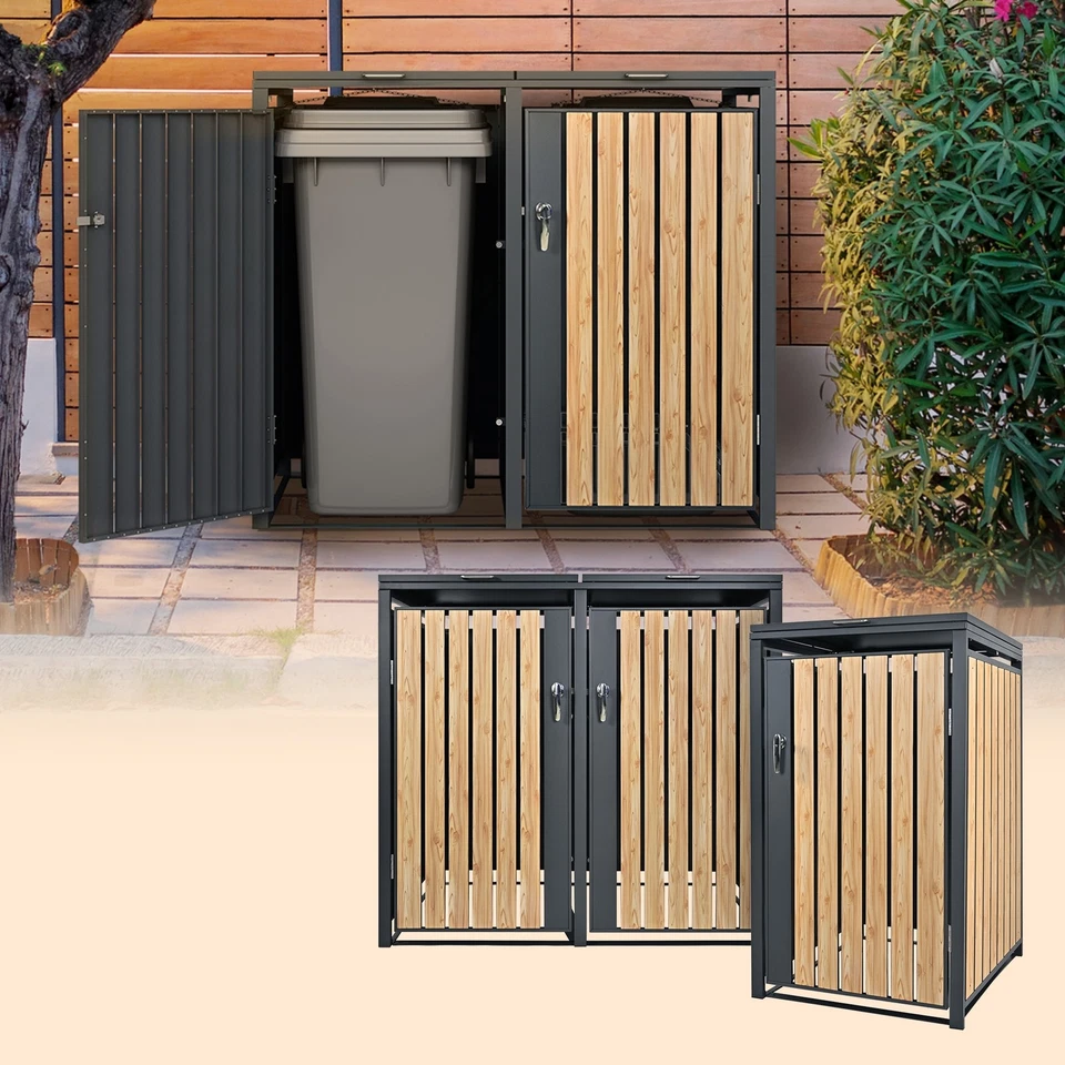 Mülleimer Abfalleimer Abfalleimer anthrazit/holz 240 L wählbar - Bild 1 von 1