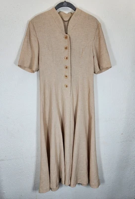 Vestido midi minimalista japonés vintage años 90 beige pequeño botón delantero gris drian Foto 1 de 4